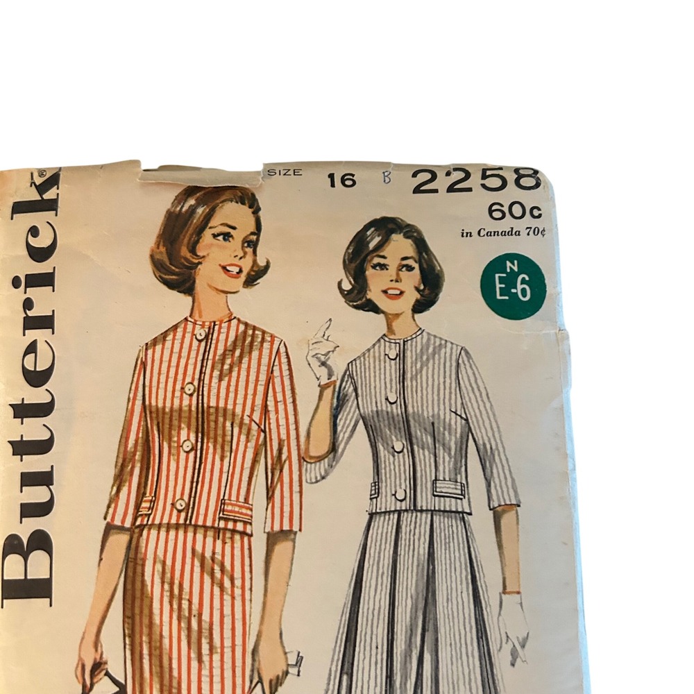 Butterick Sewing Pattern 2258 Misses Size 16 Pink Vintage 1960s Jacket Skirt Set - Picture 2 of 4